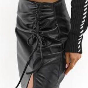 Black Lace-Up Faux Leather Mini Skirt